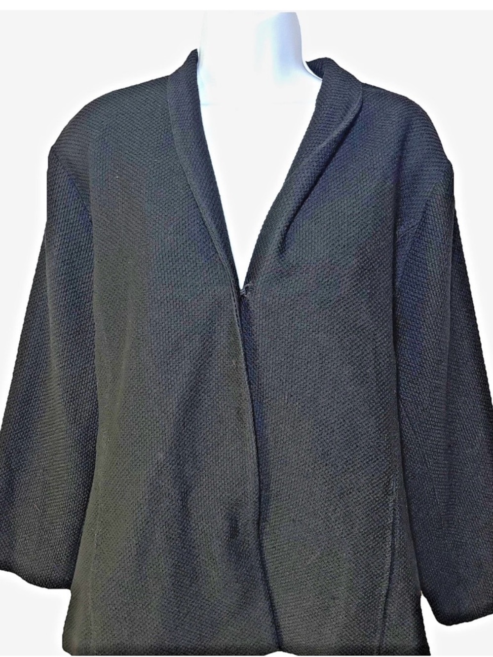 EILEEN FISHER Virgin Wool Jacket Cardigan Black Minimalist Lagenlook Women XL